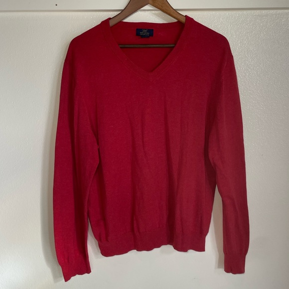Brooks Brothers L Red v-neck Cotton Pullover Sweater - Picture 2 of 8